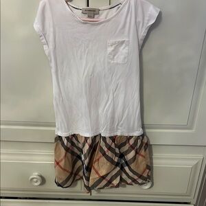 Burberry White and Tan Short Sleeve Tee Dress
